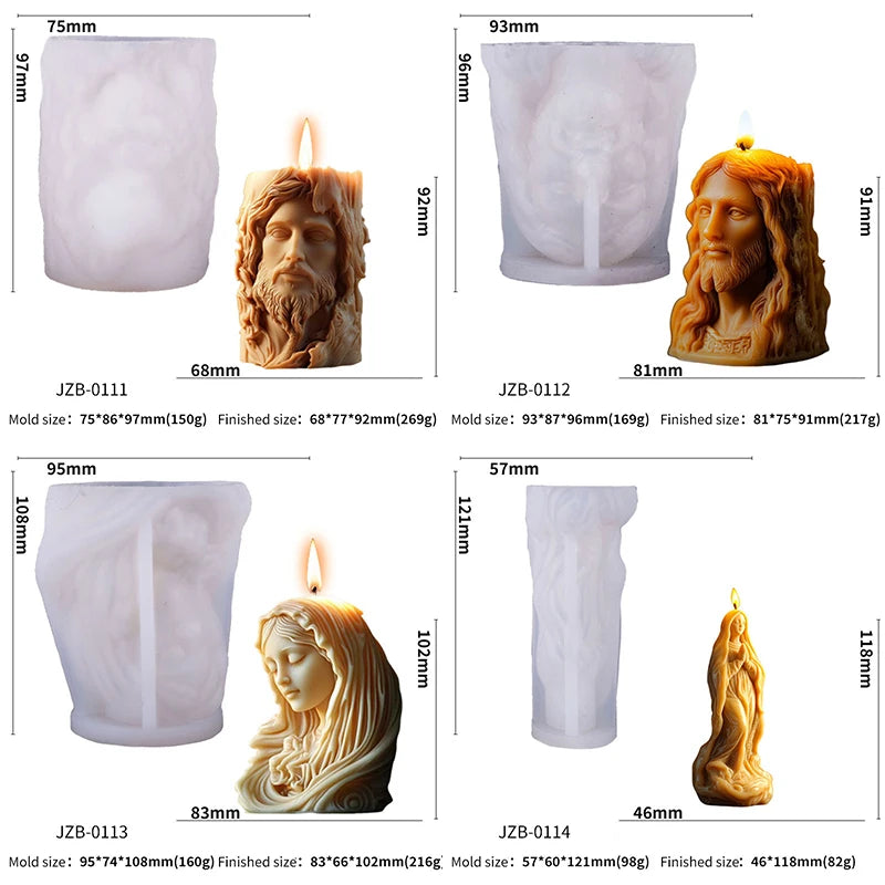 Silicone candle mold featuring a detailed Jesus statue design by LAQTA, perfect for crafting religious-themed candles.