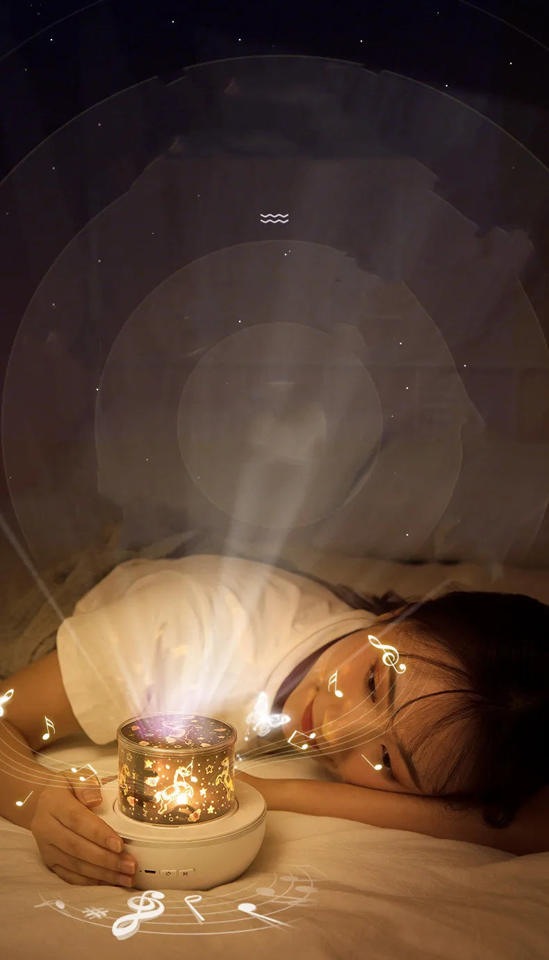 LAQTA Starry Projector Night Light displaying a starry sky projection on a wall in a cozy room setting