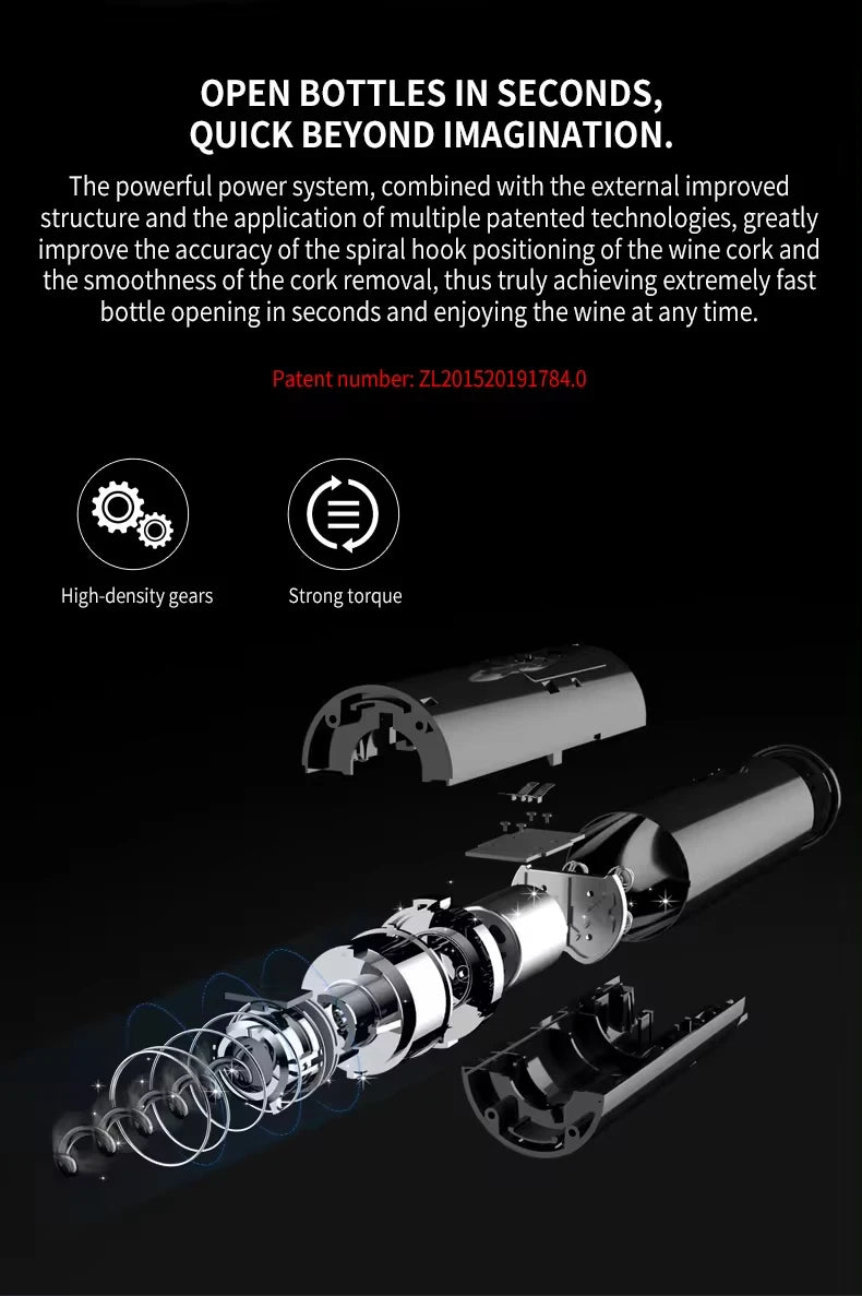 LAQTA electric wine bottle opener automatic removing corks from wine bottles with a sleek black design