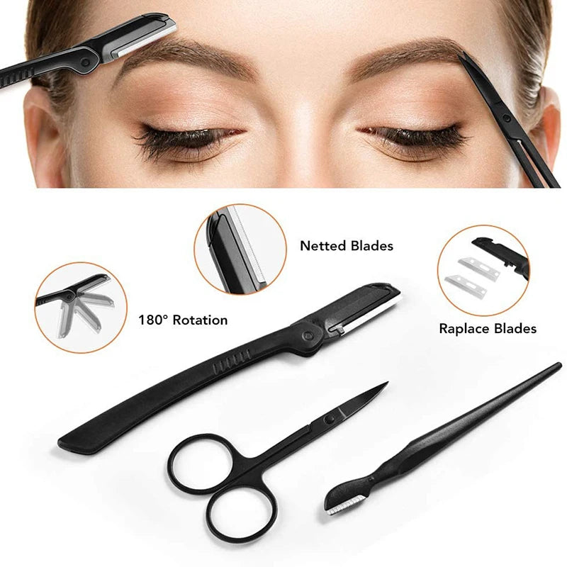 LAQTA eyebrow trimmer set with precision blades, compact design, and adjustable trimming heads for grooming eyebrows.