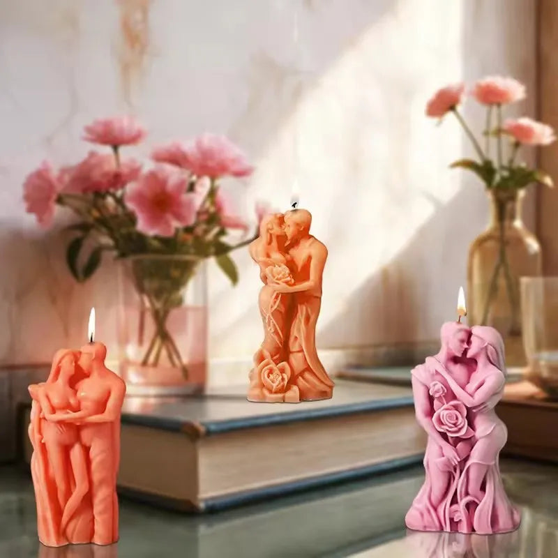 Silicone mold for making heart-shaped aromatherapy candles, designed for couples, by LAQTA.