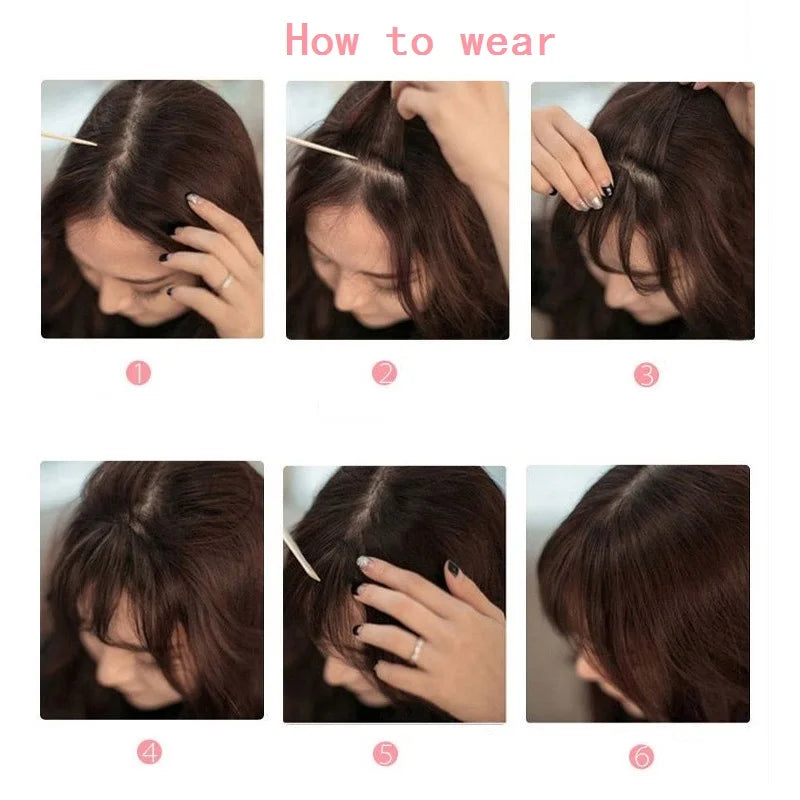 Synthetic invisible hair bangs by LAQTA, showcasing a natural-looking hairpiece with seamless blending and soft texture.
