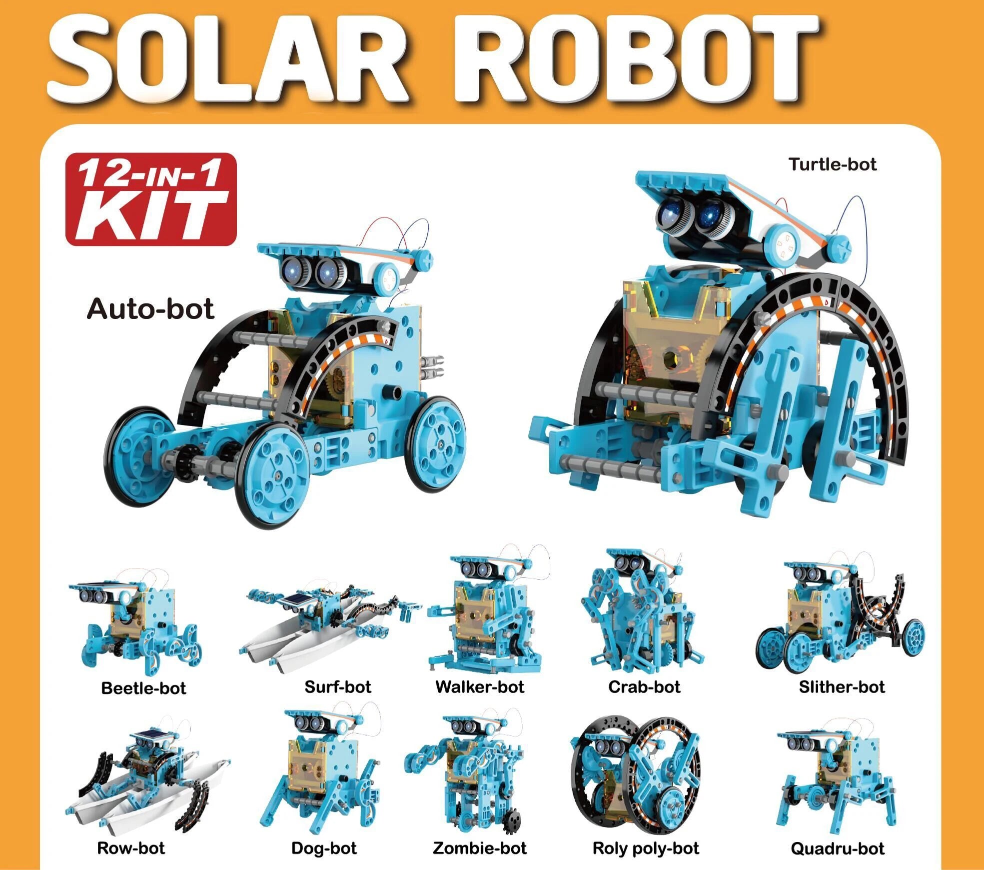 LAQTA 12-in-1 science experiment solar robot toy with multiple DIY robot configurations and solar-powered movement.