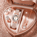 Five elegant LAQTA women's rhinestone watches with silver bands and sparkling watch faces, displayed on a neutral background.