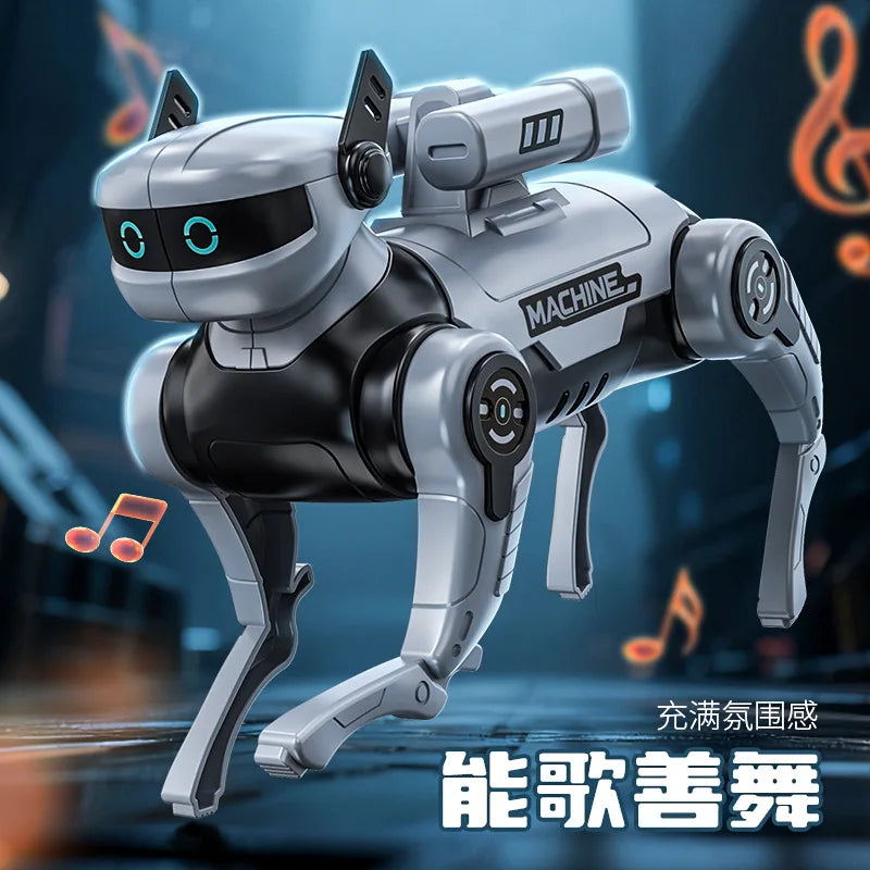 LAQTA robot dog children's interactive toy with moving limbs and expressive face, designed for engaging play and learning experiences.