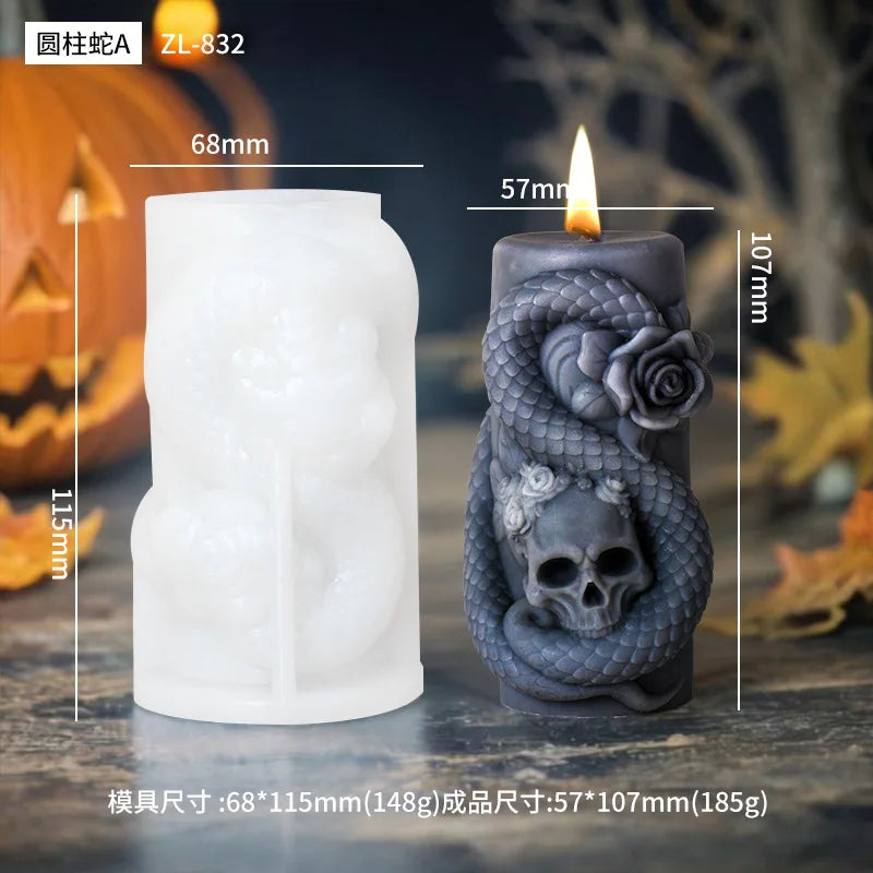 3D rotating snake relief candle silicone mold by LAQTA with detailed snake design and flexible silicone material