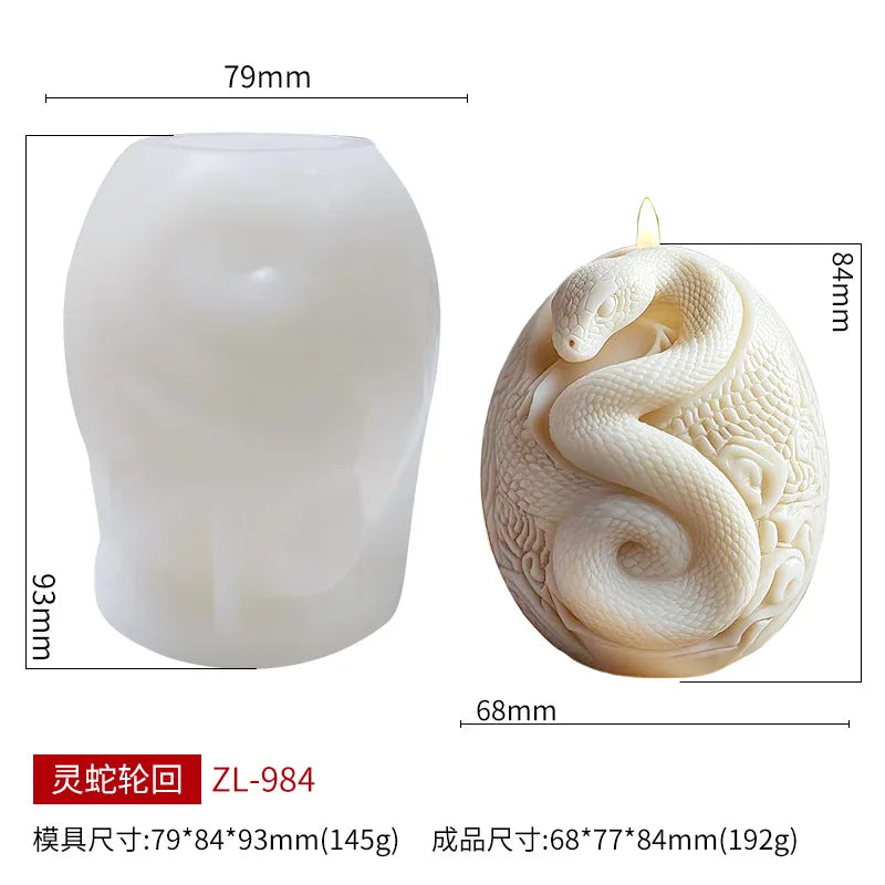 LAQTA 3D rotating snake relief candle silicone mold showing detailed snake design for handcrafted candles and crafts.