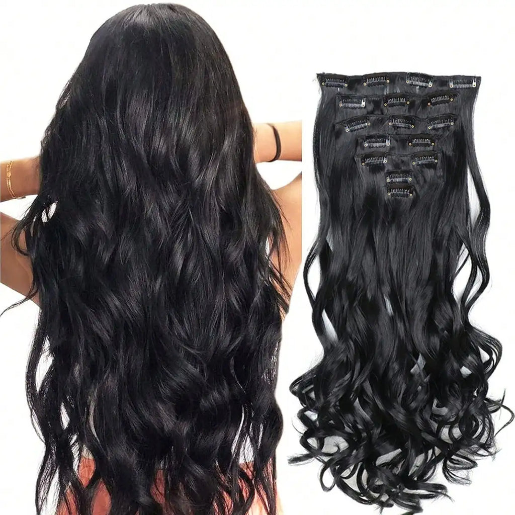 LAQTA clip-in hair extensions shown in a close-up, featuring long, natural-looking hair with seamless clip attachments for easy wear.