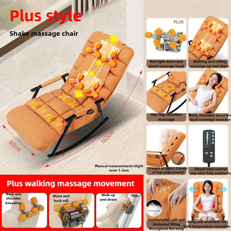 LAQTA Smart Leisure Rocking Massage Chair with padded upholstery and adjustable reclining, designed for relaxation and comfort.