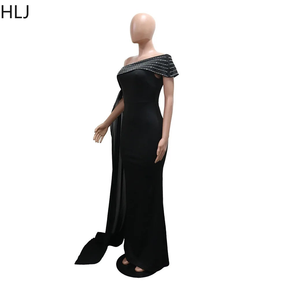 LAQTA sexy rhinestone patchwork bodycon long dress, featuring fitted silhouette and sparkling embellishments for elegant evening wear.