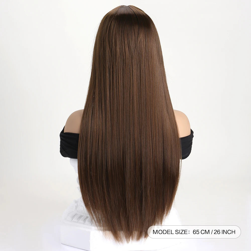 Long straight synthetic wig by LAQTA, featuring sleek, smooth hair with natural shine and a full-length style.
