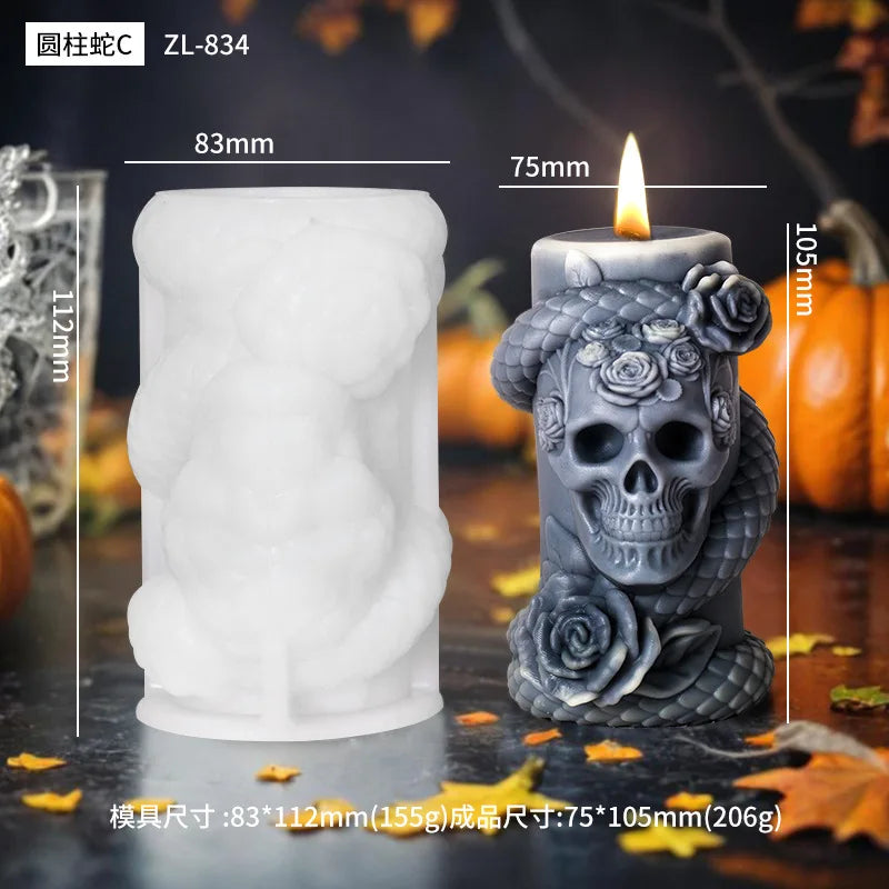 LAQTA 3D rotating snake relief candle silicone mold showing intricate snake design in flexible silicone material.