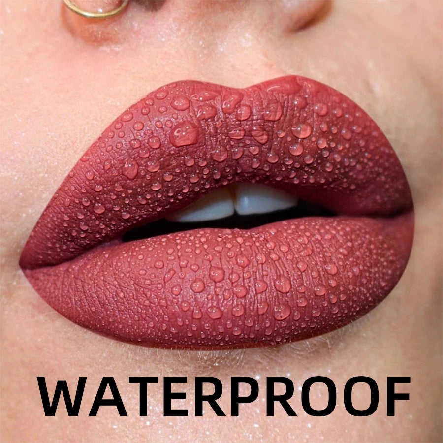 LAQTA matte velvet lip gloss tube with smooth, rich color and soft matte finish, displayed on a neutral background.
