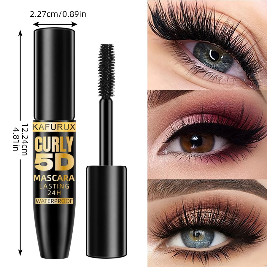 LAQTA 5D Black Waterproof Mascara brush with volumizing and lengthening formula for bold, smudge-proof eyelashes.