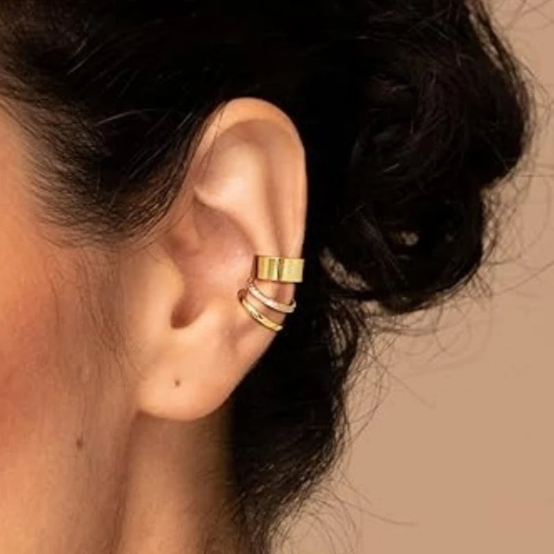 Gold rhinestone clip-on earrings set featuring sparkling stones and elegant design, perfect for stylish accessories.