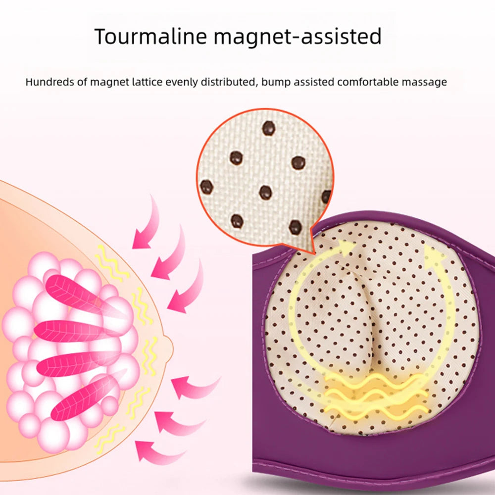 LAQTA electric breast massager with ergonomic design for soothing massage, shown with soft silicone attachments.