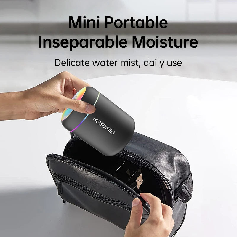 LAQTA 180ML mini air humidifier with water tank and mist outlet, compact and portable for home or office use.