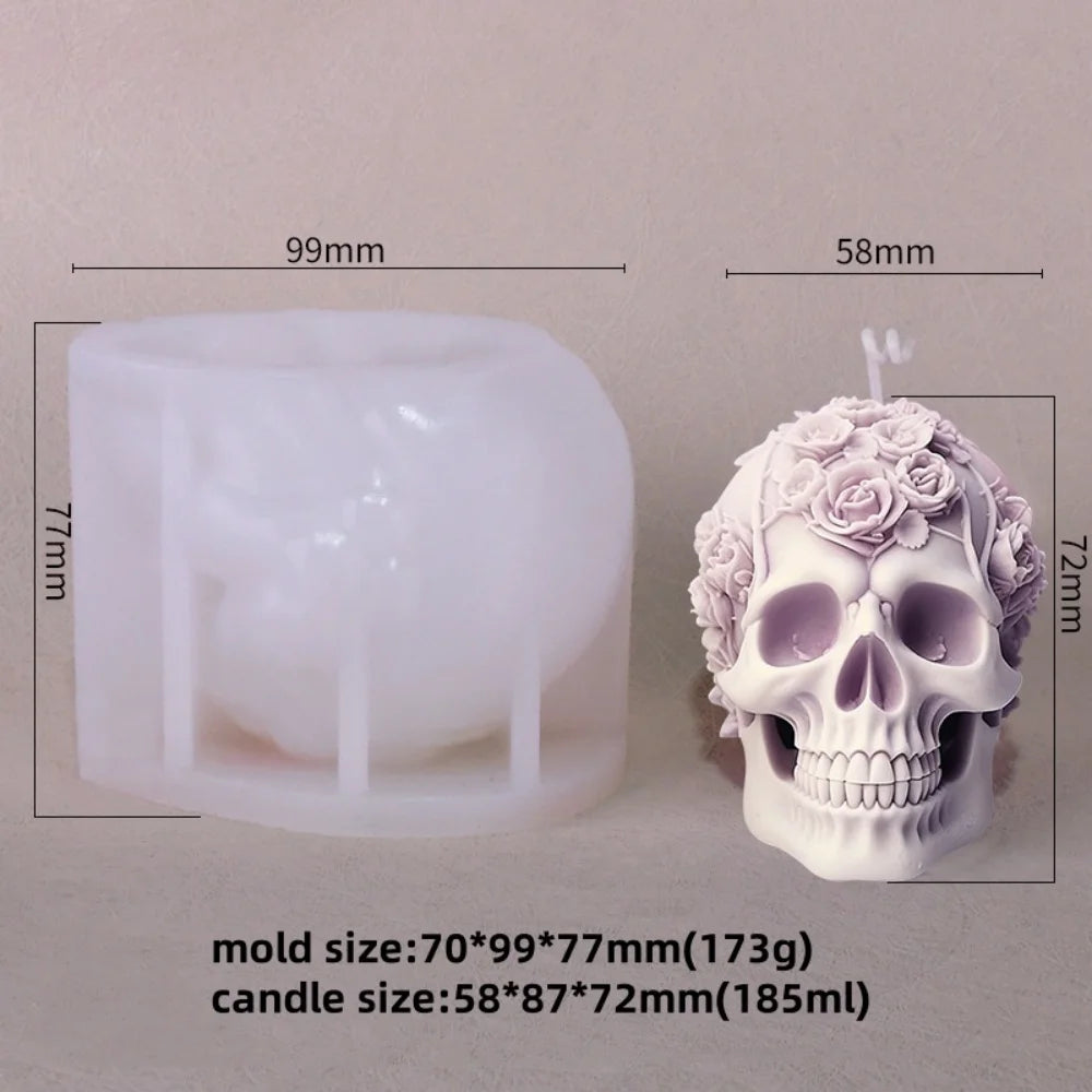 LAQTA Rose Relief Skull Candle Silicone Mold showing detailed skull and rose patterns for candle making.