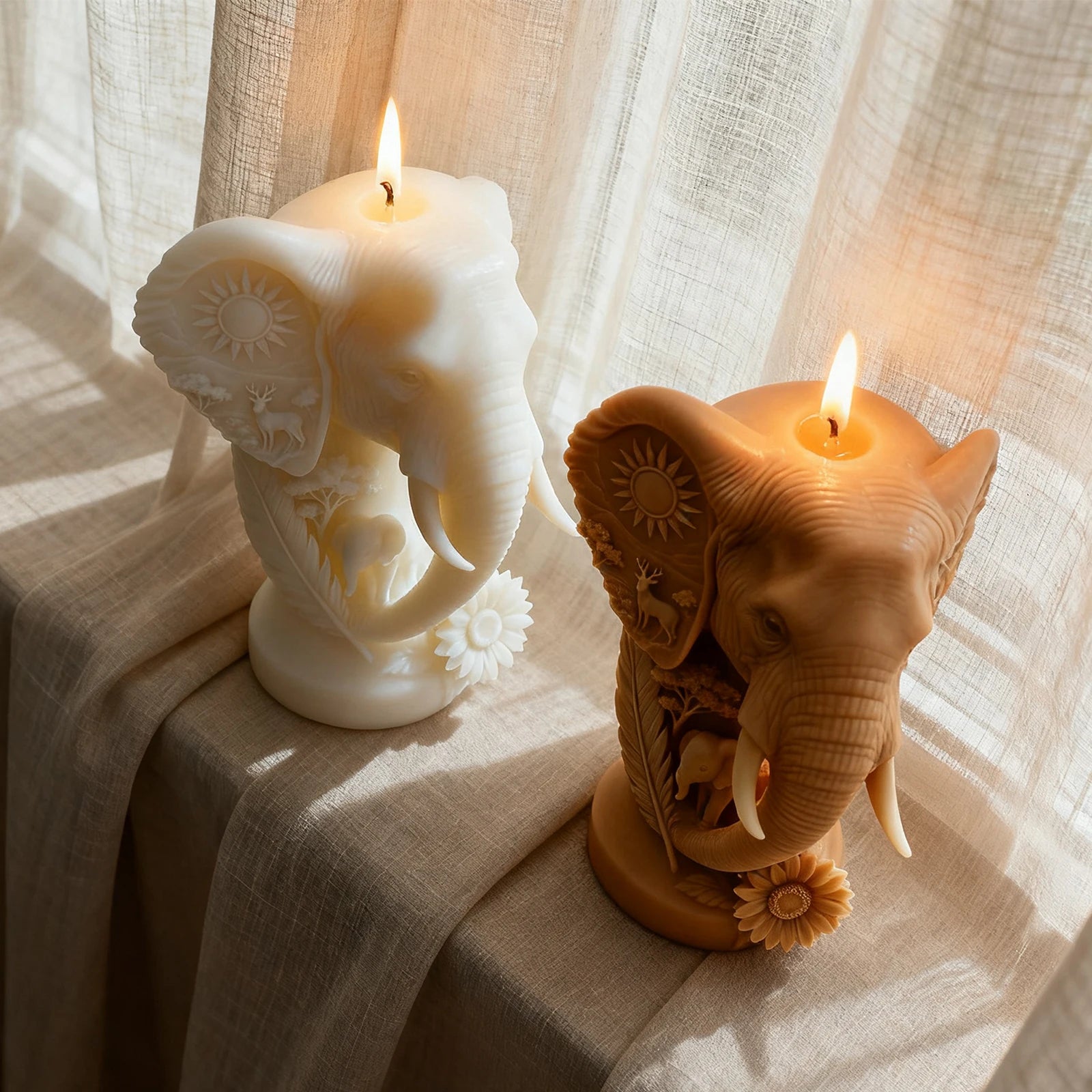 Creative Art Elephant Head Candle Mold by LAQTA, showing a detailed silicone mold of an elephant head for candle making.