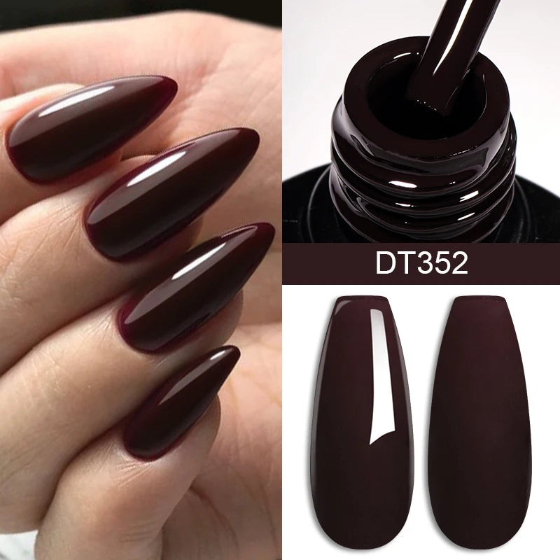 LAQTA red gel nail polish with crystal accents, showcasing a glossy, vibrant red color on a smooth nail surface.