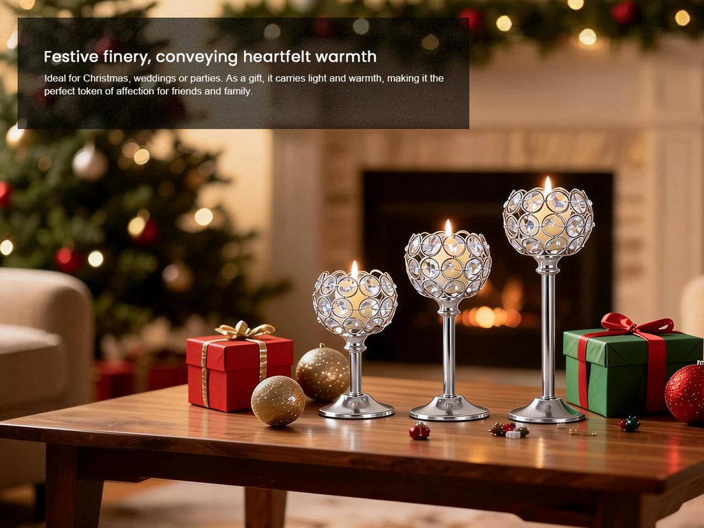 Elegant gold and silver metal glass candle by LAQTA with a sleek, modern design and intricate detailing.