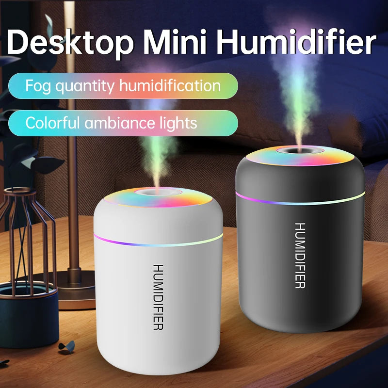 LAQTA 180ML mini air humidifier emitting mist, compact portable design ideal for home or office use.