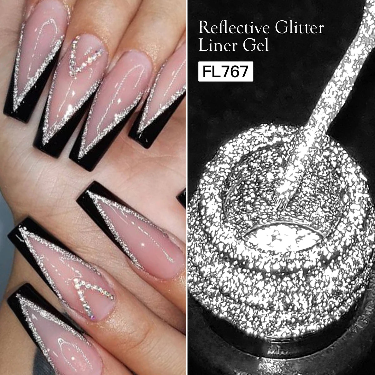 LAQTA Reflective Glitter Liner with shimmering finish, showcasing the precise applicator and sparkling glitter details.