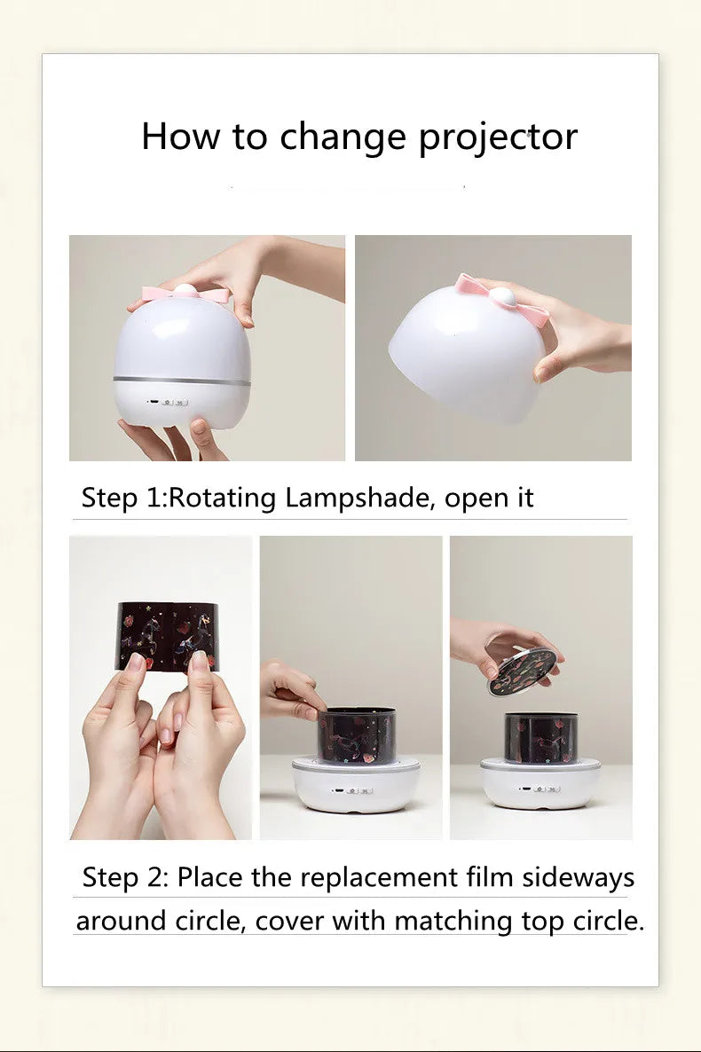 LAQTA Starry Projector Night Light displaying a starry sky pattern on a wall in a cozy bedroom setting.