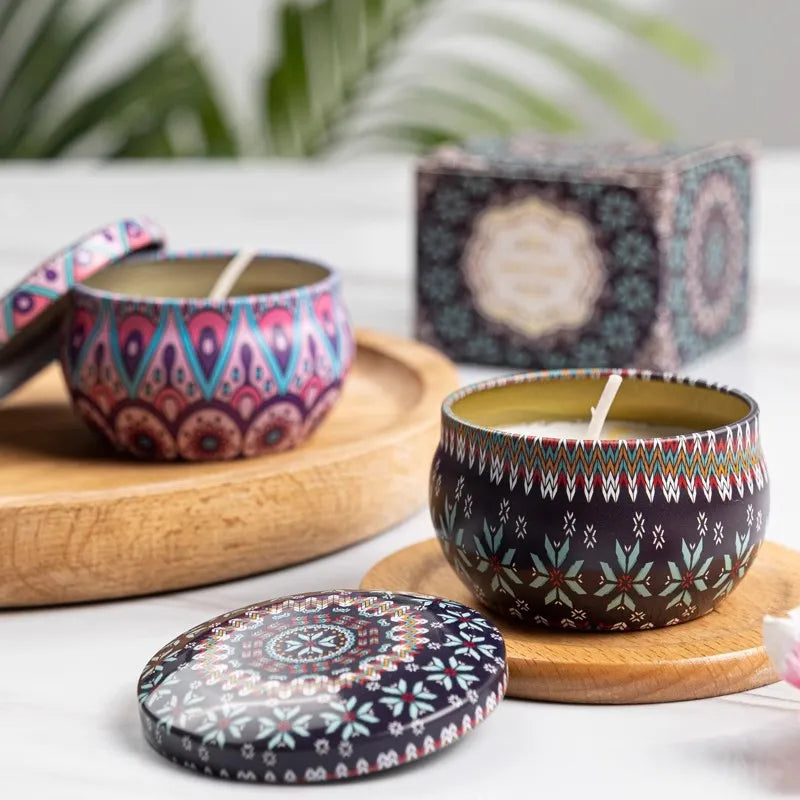 Vintage Can Candles by LAQTA, featuring rustic metal cans with flickering wicks and warm candlelight.