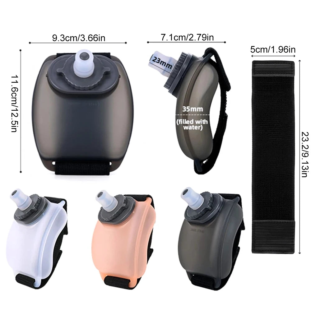 LAQTA wrist water bottle with adjustable strap and compact design, perfect for staying hydrated on the go.