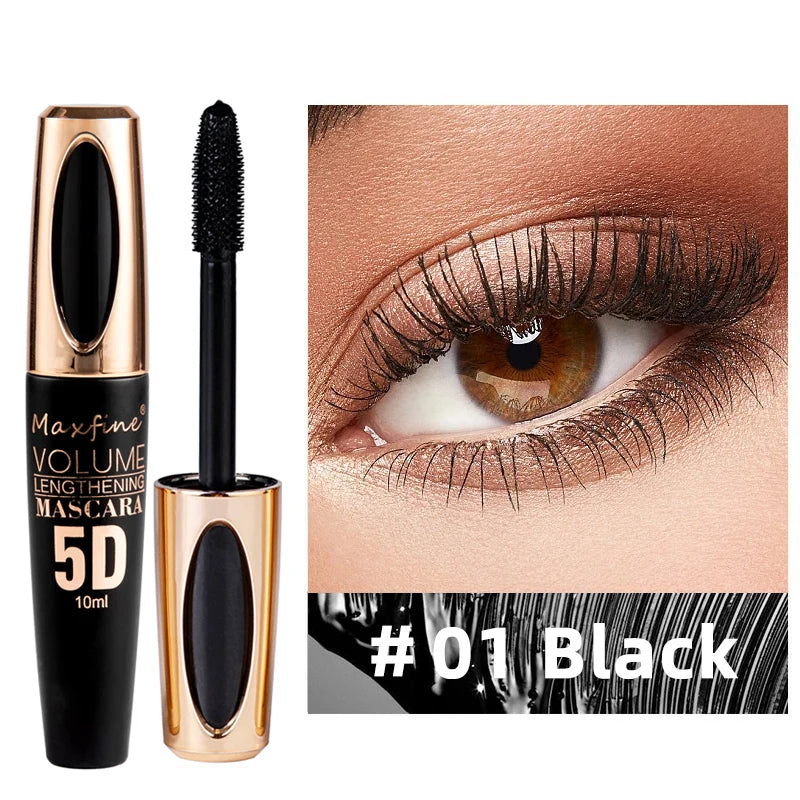 LAQTA 5D Silk Mascara with Big Eyes showing a close-up of the mascara wand and brush, highlighting its volumizing and lengthening formula.
