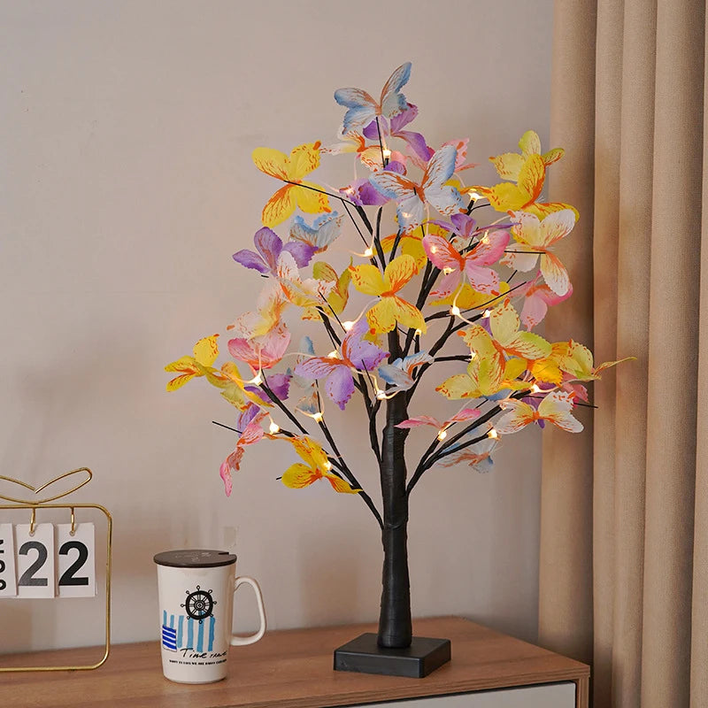 LAQTA Bonsai Tree Lights with small LED bulbs illuminating a miniature bonsai tree for decorative indoor use.