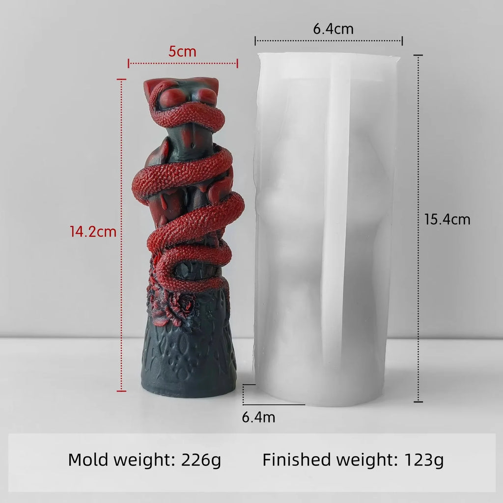 LAQTA Relief Snake Pillar Candle Mold showing detailed snake design in flexible silicone material.