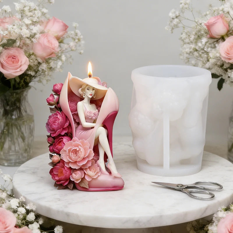 Creative Floral 3D candle mold by LAQTA showing intricate floral design in silicone material for candle making.