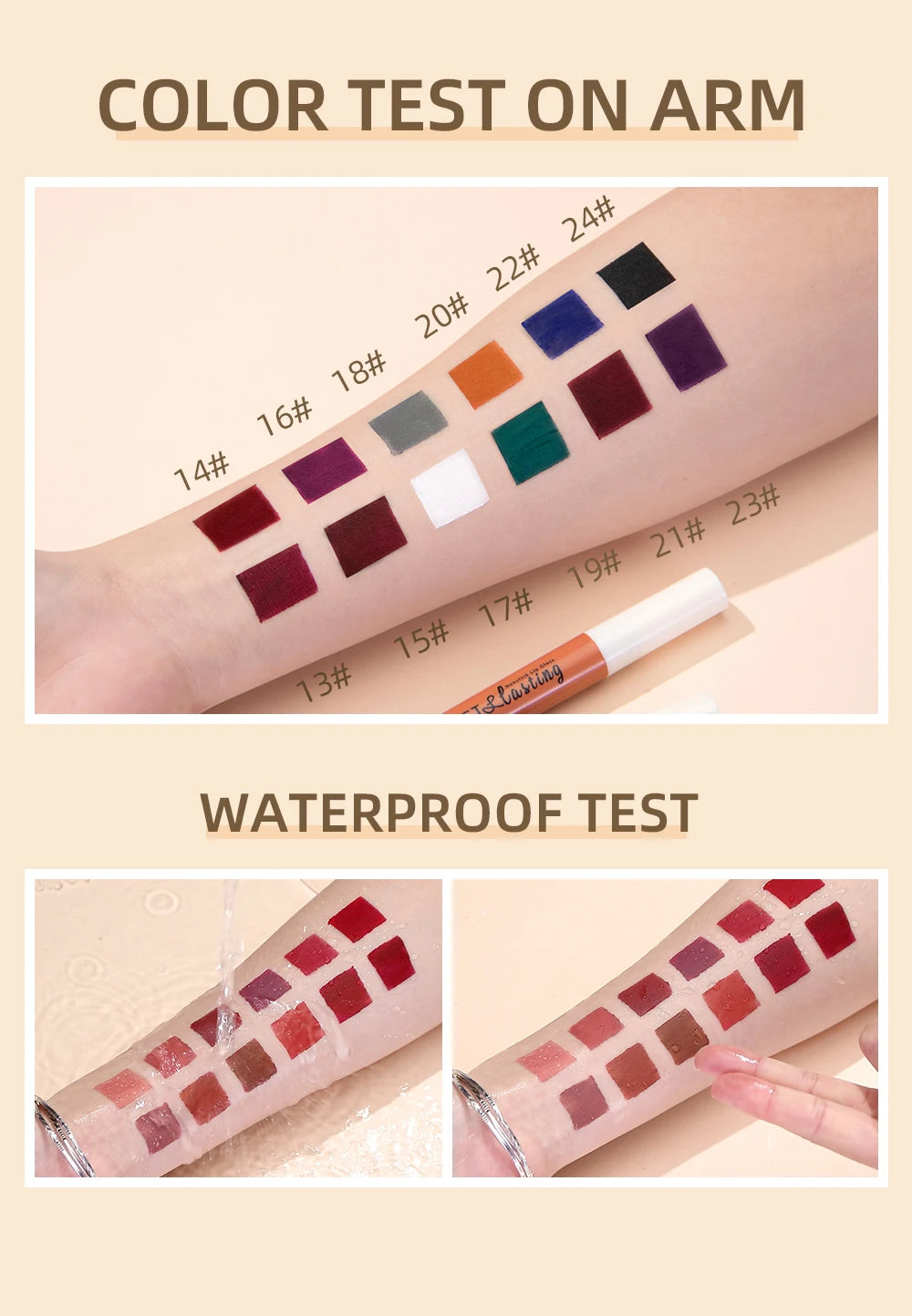 LAQTA matte liquid lipstick in shade SD50, showcasing a smooth, vibrant application with a matte finish.