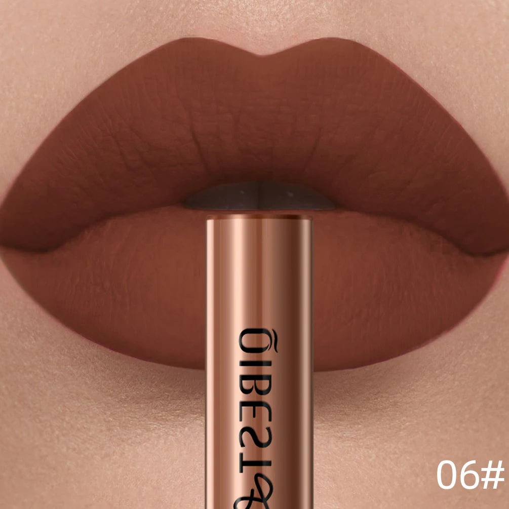 LAQTA matte liquid lipstick in a sleek tube, showcasing the smooth, vibrant lipstick applicator and rich, matte finish.