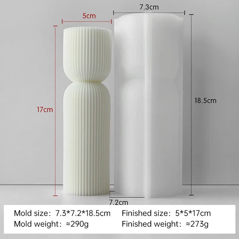 Striped cylinder aroma candle silicone mold by LAQTA, showcasing the flexible mold with striped pattern for candle making.