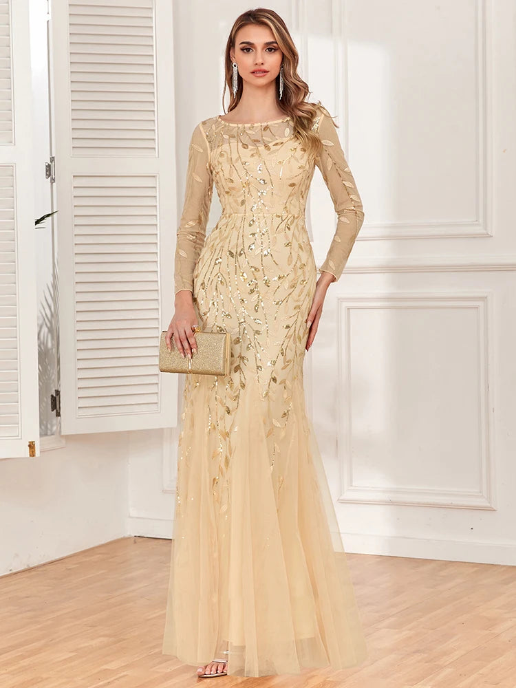 Elegant mermaid evening dress by LAQTA featuring shimmering fabric and intricate detailing, perfect for formal occasions.