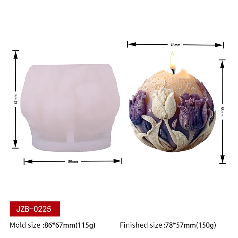 Silicone mold for floral moon-shaped spherical candles, perfect for creating decorative candles with LAQTA branding.