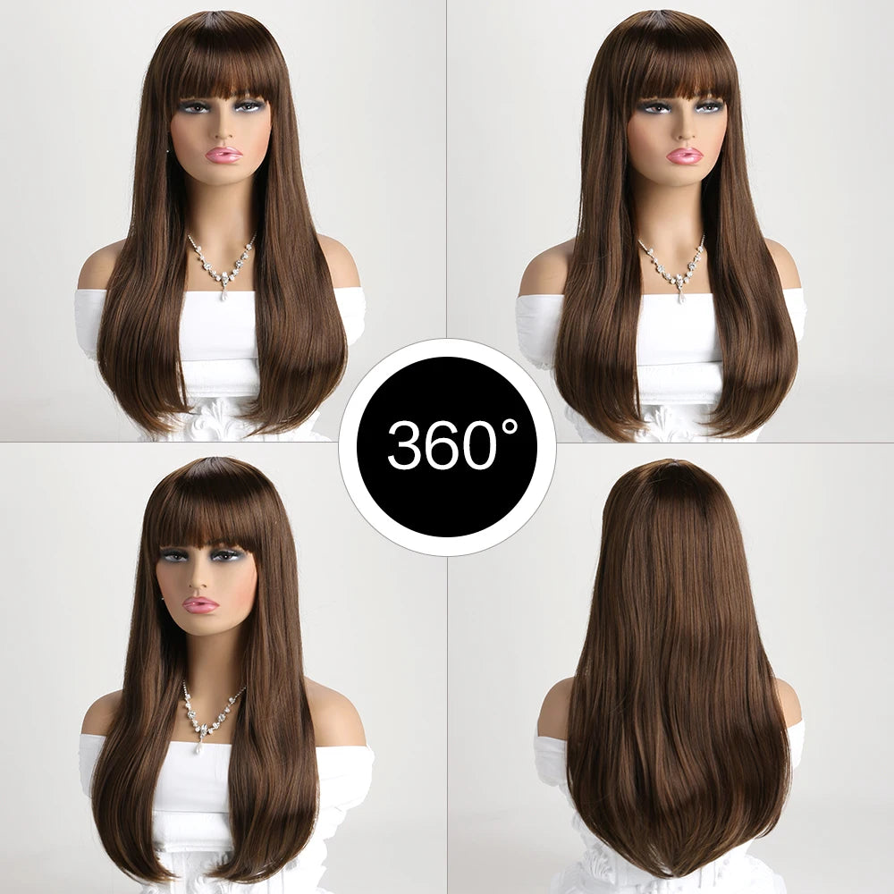 Long straight synthetic wig by LAQTA with sleek, natural-looking hair flowing down, showcasing a versatile hairstyle.