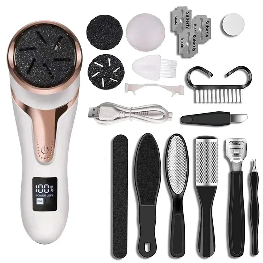 LAQTA electric foot file pedicure machine with ergonomic handle and exfoliating roller for smooth, soft feet.