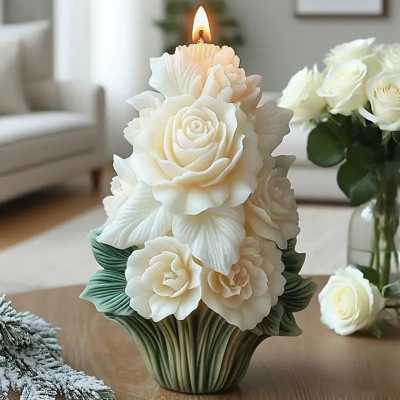LAQTA Rose Tree Candle Mold showing detailed silicone mold for creating decorative rose-shaped candles