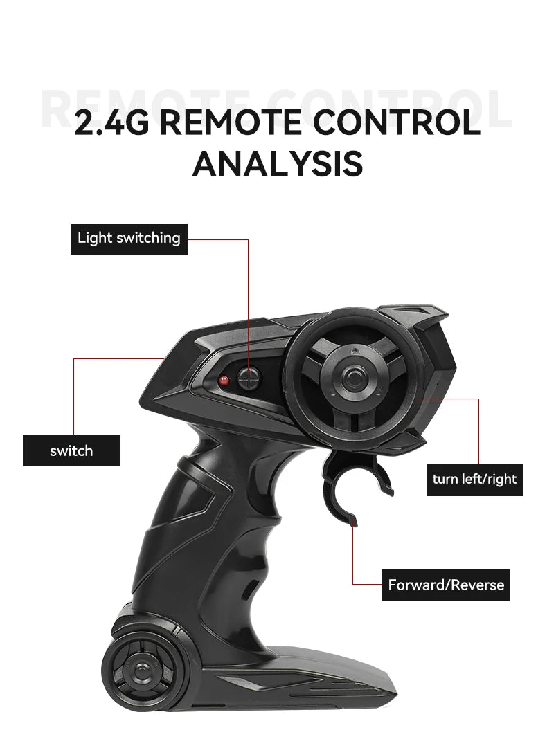 LAQTA 2.4GHz remote control Jeep with detailed exterior, rugged design, and vibrant color for outdoor driving fun.
