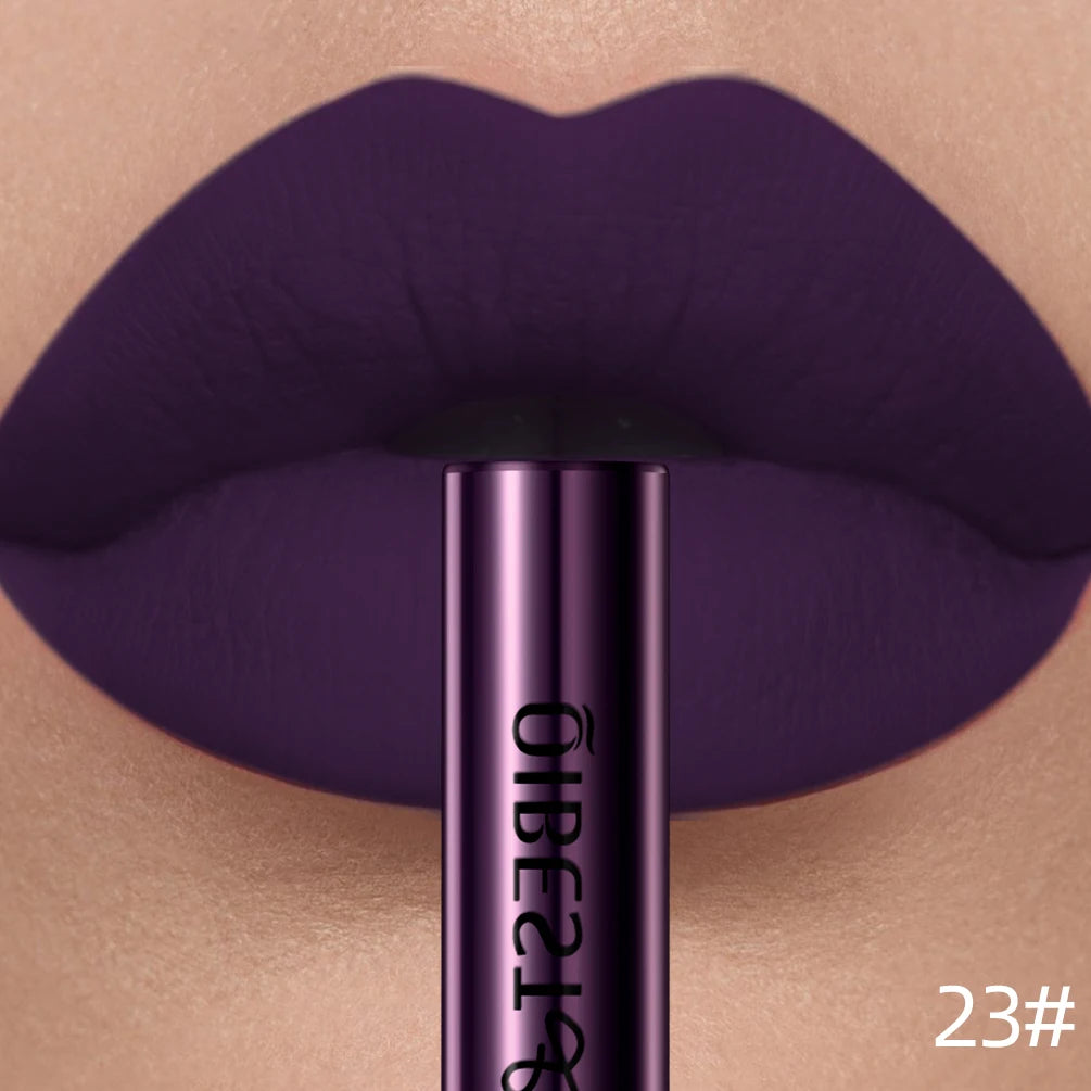 LAQTA matte liquid lipstick in a sleek tube, showcasing smooth, velvety texture and vibrant color for bold lips.