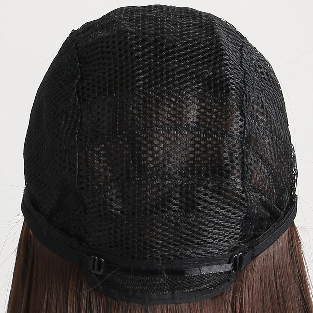 Long straight synthetic wig by LAQTA featuring sleek, smooth hair with a natural shine and even length.