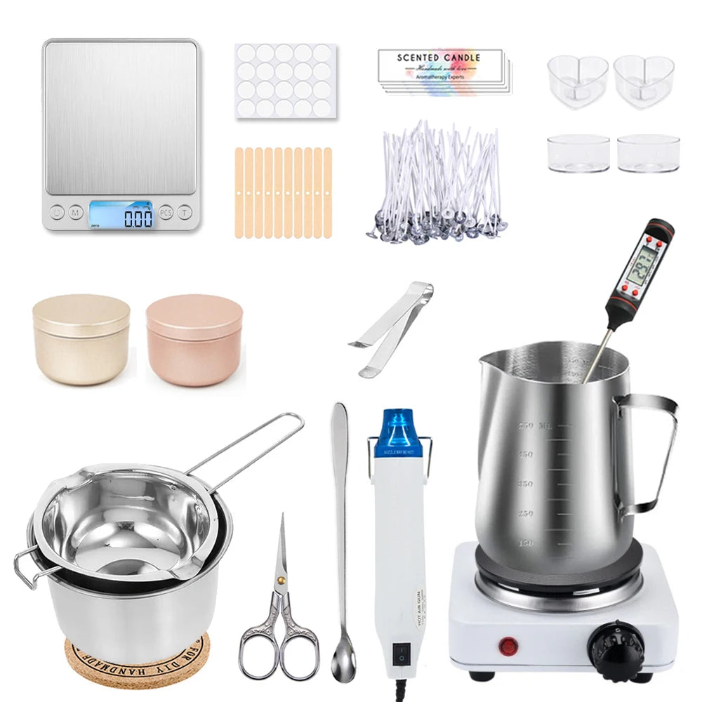 LAQTA DIY candle craft tools kit with various wicks, wax melts, and accessories for making personalized candles.