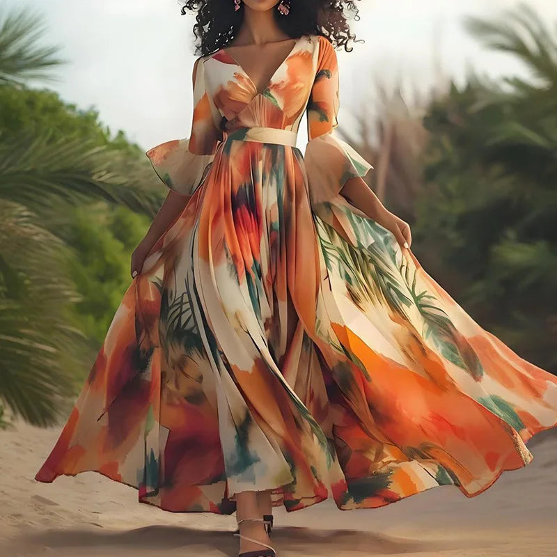 Elegant long women's dress by LAQTA featuring flowing fabric and a stylish design, perfect for formal or casual occasions.