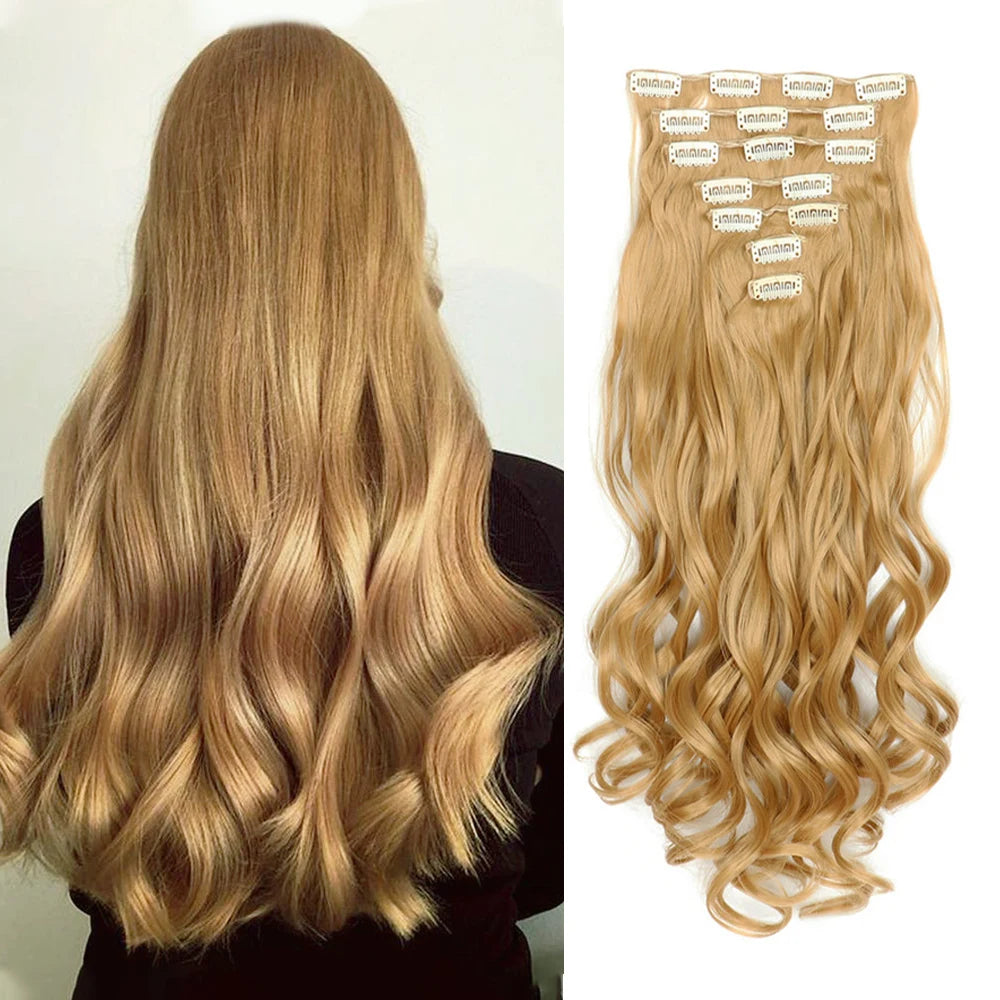 LAQTA clip-in hair extensions showing long, thick hair strands with seamless clips for easy attachment