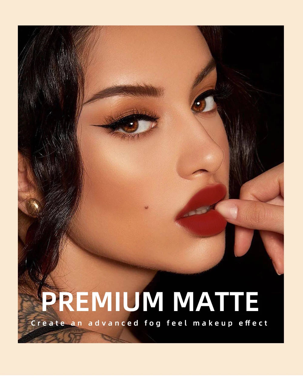 LAQTA matte liquid lipstick in a sleek tube with applicator, showcasing rich, vibrant color and smooth, matte finish.