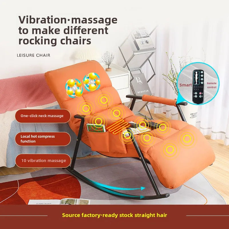 LAQTA Smart Leisure rocking massage chair with plush upholstery, ergonomic design, and built-in massage functions for relaxation.